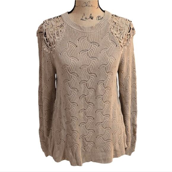 Andree by Unit Beige‎ Victorian Crochet Lace Inset Sweater Women's Size Medium - Picture 1 of 9
